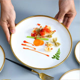 High-quality Matte Gilt Rim White Porcelain Dinner Tray Kitchen Plates Ceramic Tableware Food Dishes Rice Salad Noodles Bowl
