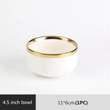 High-quality Matte Gilt Rim White Porcelain Dinner Tray Kitchen Plates Ceramic Tableware Food Dishes Rice Salad Noodles Bowl
