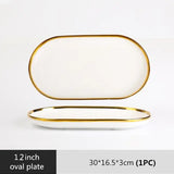 High-quality Matte Gilt Rim White Porcelain Dinner Tray Kitchen Plates Ceramic Tableware Food Dishes Rice Salad Noodles Bowl